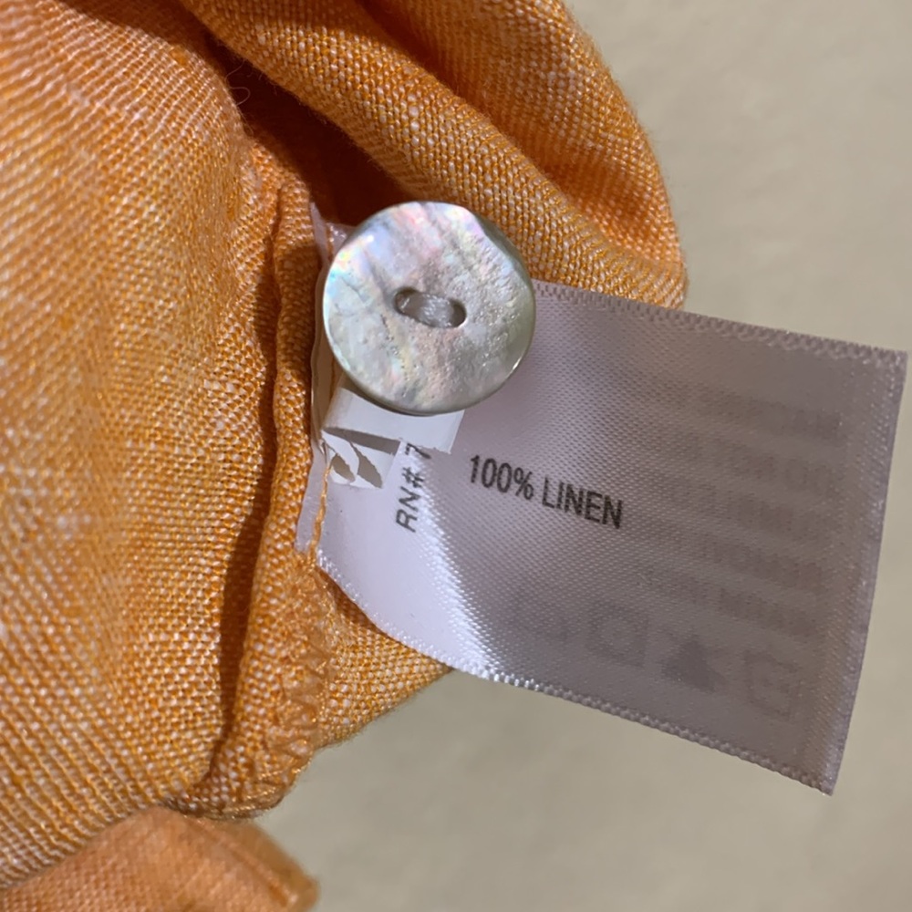 ORVIS Top Short Blouse M  Orange Cropped Short Sleeve Buttons 100% Linen - Picture 8 of 14